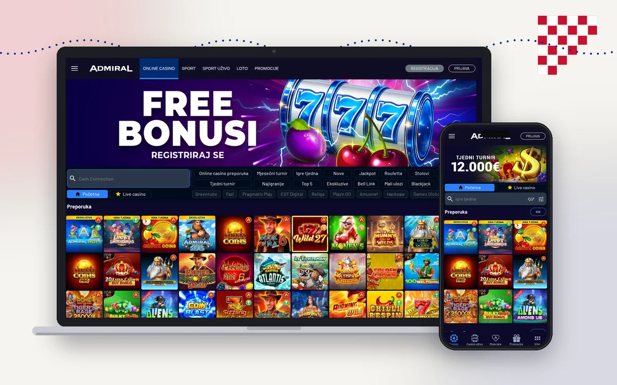 Početna stranica Admiral online casina na laptopu i mobitelu